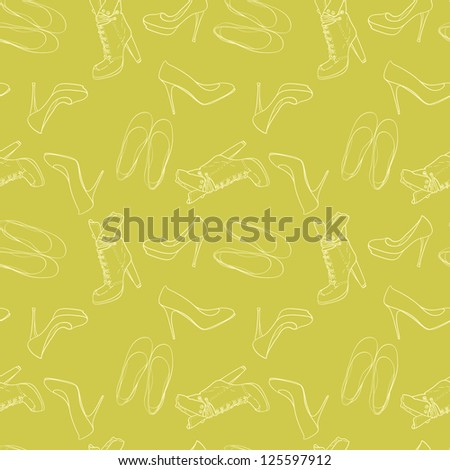 Hand drawn high hill shoes seamless pattern. Vector illustration