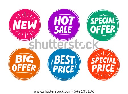 Collection symbols such as Special offer, Hot sale, Best price, New. Icons vector illustration Collection symbols such as Special offer, Hot sale, Best price, New. Icons vector illustration
