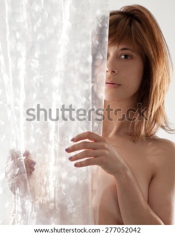 busty jezhabelle model nude behind shower curtain