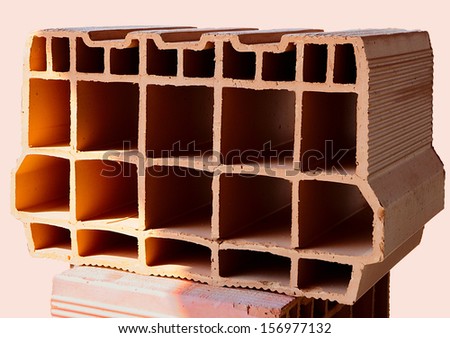 Construction site - block hollow brick for lightening - stock photo