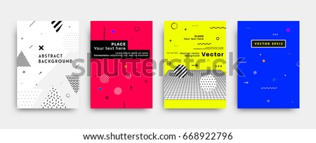 Placard templates set with abstract liquid bubbles shapes, 80s memphis geometric style flat and 3d design elements. Retro art for a4 covers, banners, flyers and posters. Eps10 vector illustrations Placard templates set with abstract liquid bubbles shapes, 80s memphis geometric style flat and 3d design elements. Retro art for a4 covers, banners, flyers and posters. Eps10 vector illustrations