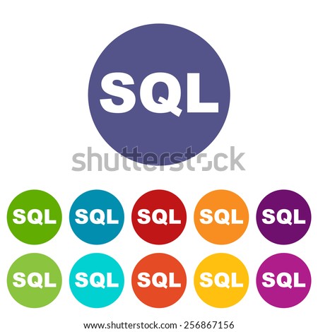 SQL web flat icon in different colors. Vector Illustration - stock vector