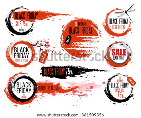 Black Friday sale Hand-drawn ink badges. Traditional Japanese style. Sale Tag. Special offer - stock vector Black Friday sale Hand-drawn ink badges. Traditional Japanese style. Sale Tag. Special offer - stock vector