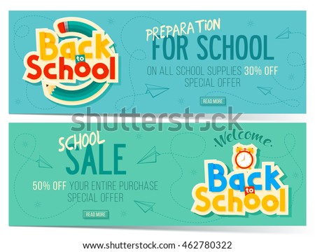 Back to school sale banners. Can use for marketing, promotion, flyer, blog, web, social media. Vector illustration Back to school sale banners. Can use for marketing, promotion, flyer, blog, web, social media. Vector illustration