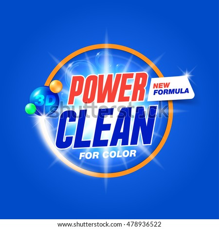 Power clean. Template for laundry detergent. Package design for Washing Powder & Liquid Detergents. Stock vector Power clean. Template for laundry detergent. Package design for Washing Powder & Liquid Detergents. Stock vector
