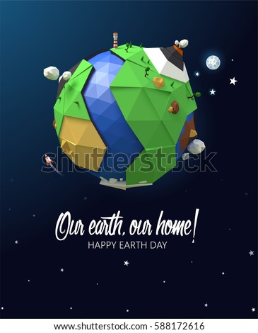 Happy Earth Day poster. Vector low poly earth. Polygonal globe icon. Happy Earth Day poster. Vector low poly earth. Polygonal globe icon.