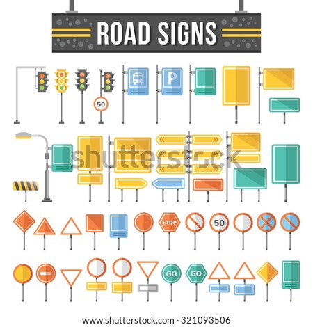 Flat road signs set. Traffic signs graphic elements isolated on white ...