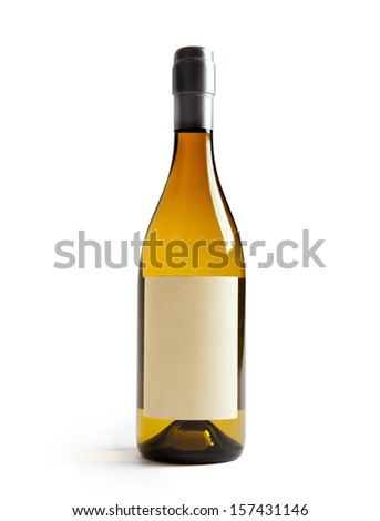 White wine bottle with Blank paper label (real paper). Label is at eye ...