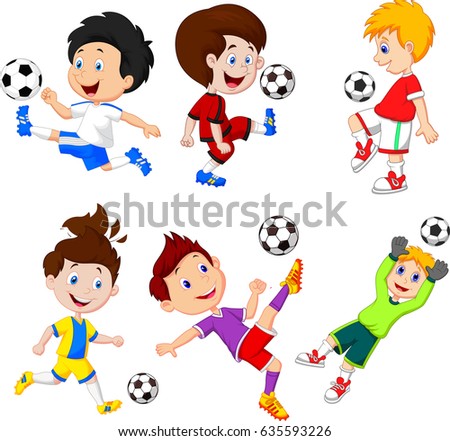 Cartoon Kids Playing Soccer Vector Clip Stock Vector 193248719