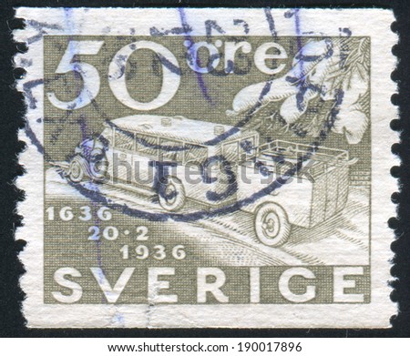 SWEDEN - CIRCA 1936: stamp printed by Sweden, shows Mail Truck and 
