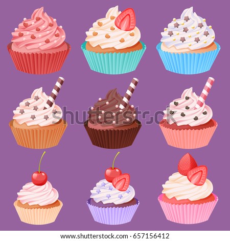 Illustration Isolated Set Cupcake On White Stock Vector 80796643 