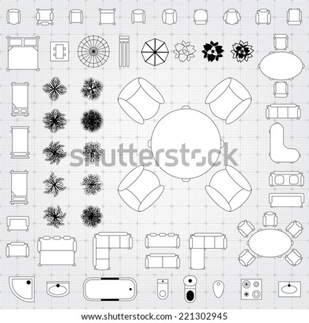 Set Simple Flat Vector Icons Furniture Stock Vector 221302945