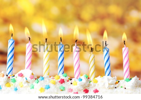 Colorful Candles On Birthday Cake Above Stock Photo 108381335 