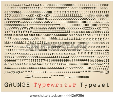 Grunge typewriter font. many alternatives for each glyph - stock vector Grunge typewriter font. many alternatives for each glyph - stock vector