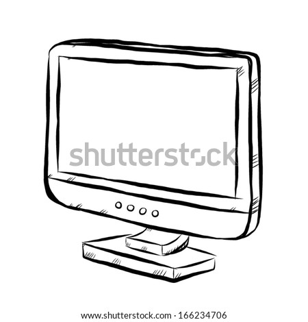 stock vector flat tv or computer monitor cartoon vector and illustration hand drawn sketch style isolated on 166234706