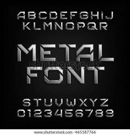 Metal alphabet font. Chrome effect letters and numbers. Tough vector typeface for your design. Metal alphabet font. Chrome effect letters and numbers. Tough vector typeface for your design.