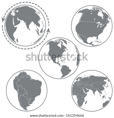 Black White Vector Earth Globes Isolated Stock Vector 48101092