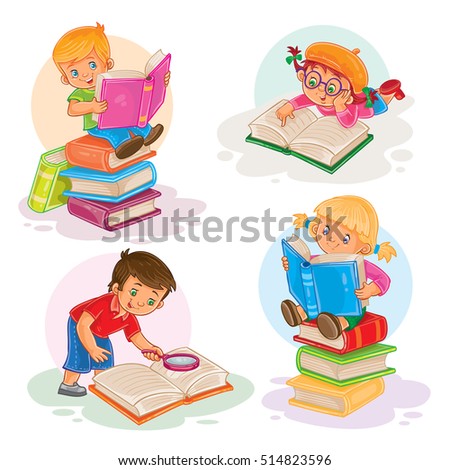 Kids Reading Books Each Kid Grouped Stock Vector 104972045 - Shutterstock