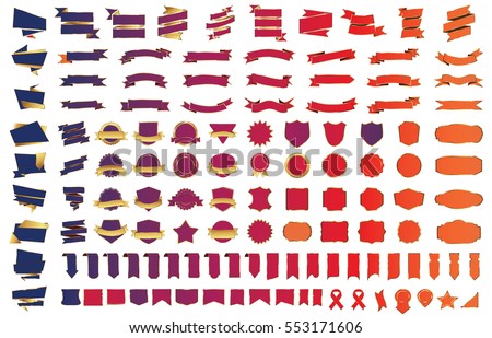 Ribbon banner label red vector christmas background set with isolated fancy badge vintage sticker and decorative border icon. Festive colorful tag design award of gift illustration collection Ribbon banner label red vector christmas background set with isolated fancy badge vintage sticker and decorative border icon. Festive colorful tag design award of gift illustration collection