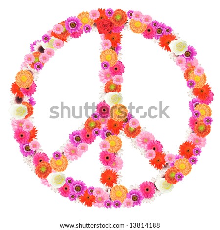 Peace Sign Made Beautiful Colorful Flowers Stock Photo 13814188