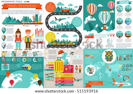 Flat travel infographic elements vector design template. Can be used for data visualization, website travel companies, flat icon, travel banner, road timeline, marketing, set information infographics. Flat travel infographic elements vector design template. Can be used for data visualization, website travel companies, flat icon, travel banner, road timeline, marketing, set information infographics.