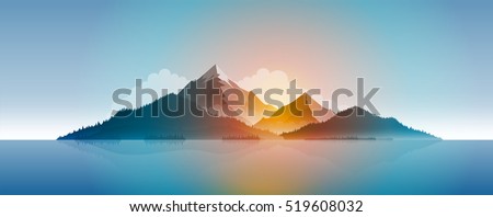 Mountains and forest. Vector island landscape illustration. Elements are layered separately in vector file. Mountains and forest. Vector island landscape illustration. Elements are layered separately in vector file.
