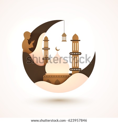 Creative Moon with Mosque and Praying Boy for Muslim Community Festival, Ramadan Kareem celebration. Creative Moon with Mosque and Praying Boy for Muslim Community Festival, Ramadan Kareem celebration.