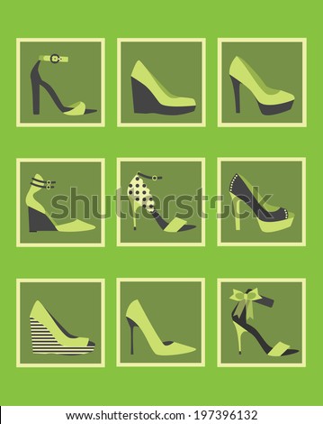 Unique women shoes square icons - Cute and different high heels in