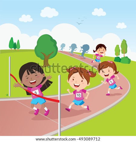 Running race. Vector illustration of students in a running competition. Running race. Vector illustration of students in a running competition.