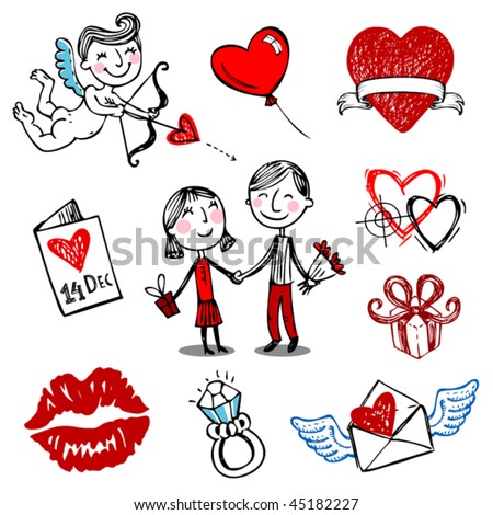 ... nine Valentine vector illustrations, hand drawn style. - stock vector ... nine Valentine vector illustrations, hand drawn style. - stock vector