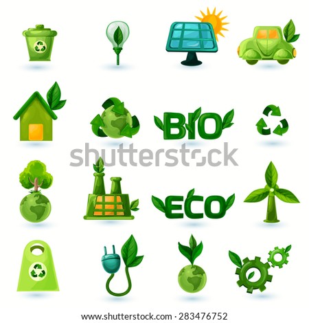 Green ecology and alternative energy with leafs icons set isolated 