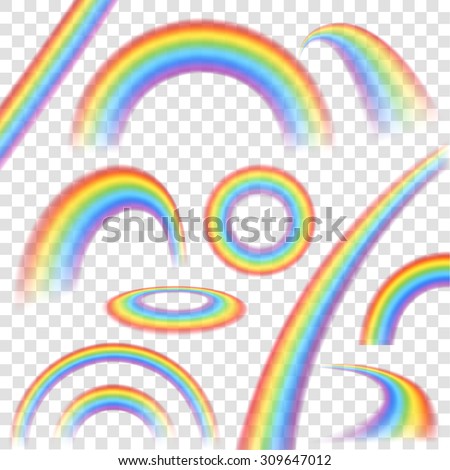 Rainbows in different shape realistic set on transparent background isolated vector illustration - stock vector Rainbows in different shape realistic set on transparent background isolated vector illustration - stock vector