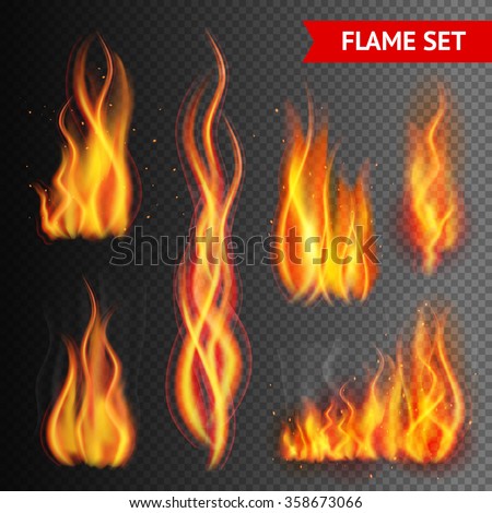 Fire flame strokes realistic isolated on transparent background vector illustration - stock vector Fire flame strokes realistic isolated on transparent background vector illustration - stock vector