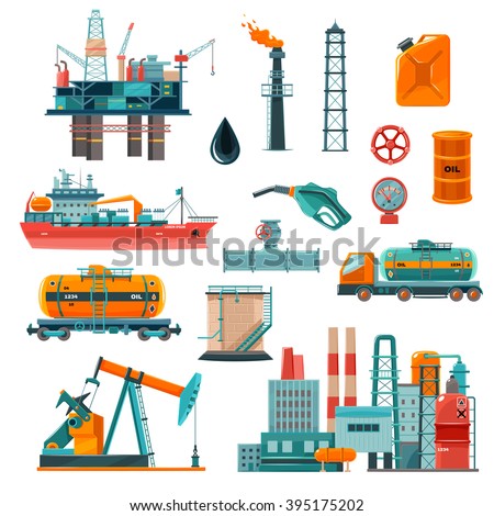 Set of oil industry production transportation extracting cartoon icons vector illustration - stock vector Set of oil industry production transportation extracting cartoon icons vector illustration - stock vector