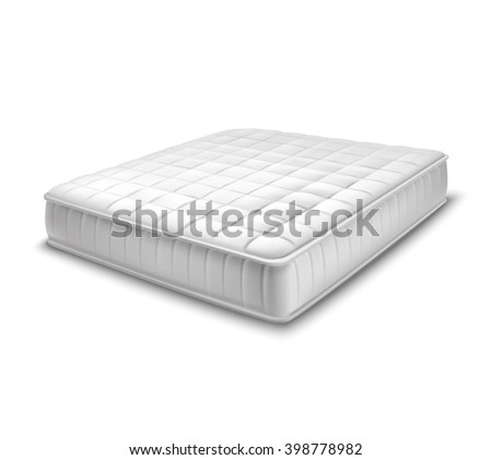 Double white mattress in realistic style on white background isolated vector illustration - stock vector Double white mattress in realistic style on white background isolated vector illustration - stock vector