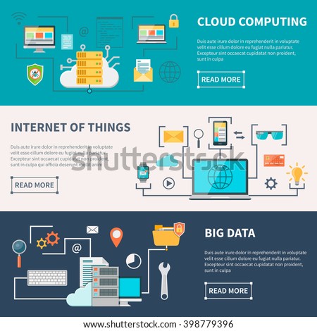 Information technologies horizontal banners set with cloud computing internet and data protection isolated vector illustration - stock vector Information technologies horizontal banners set with cloud computing internet and data protection isolated vector illustration - stock vector