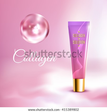 Collagen solution intensive cream tube pink background advertisement poster for pharmaceutical and cosmetics products realistic vector illustration - stock vector Collagen solution intensive cream tube pink background advertisement poster for pharmaceutical and cosmetics products realistic vector illustration - stock vector