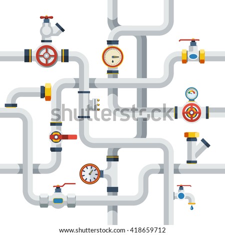 Pipes System Concept. Pipes Vector Illustration.Pipes Flat Symbols. Pipes Design Set. Pipes System Decorative Elements. - stock vector Pipes System Concept. Pipes Vector Illustration.Pipes Flat Symbols. Pipes Design Set. Pipes System Decorative Elements. - stock vector