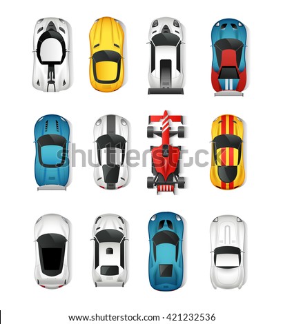 Sport Cars Top View Icons Set. Racing Cars Isolated Vector Illustration. Rally Cars Design Set. Sport Cars Cartoon Decorative Set. - stock vector Sport Cars Top View Icons Set. Racing Cars Isolated Vector Illustration. Rally Cars Design Set. Sport Cars Cartoon Decorative Set. - stock vector