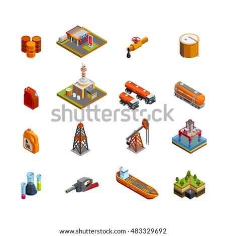 Oil gas industry isometric icons set with offshore platform drilling rig and tanker vessel isolated vector illustration Oil gas industry isometric icons set with offshore platform drilling rig and tanker vessel isolated vector illustration