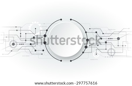 Vector illustration Abstract futuristic circuit board, hi-tech computer digital technology concept, Blank white 3d paper circle for your design on light gray color background - stock vector Vector illustration Abstract futuristic circuit board, hi-tech computer digital technology concept, Blank white 3d paper circle for your design on light gray color background - stock vector