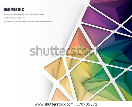 Vector illustration blank white space with Abstract 3D Geometric, Polygonal, Triangle pattern shape and multicolored,blue, purple, yellow and green background - stock vector Vector illustration blank white space with Abstract 3D Geometric, Polygonal, Triangle pattern shape and multicolored,blue, purple, yellow and green background - stock vector