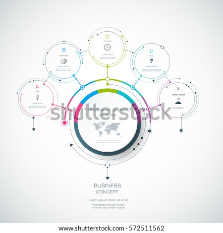 Vector Infographic 3D circle label design template with arrows sign and 5 options or steps. Infographics for business presentations or information banner, process diagram, flow chart, graph, scheme Vector Infographic 3D circle label design template with arrows sign and 5 options or steps. Infographics for business presentations or information banner, process diagram, flow chart, graph, scheme