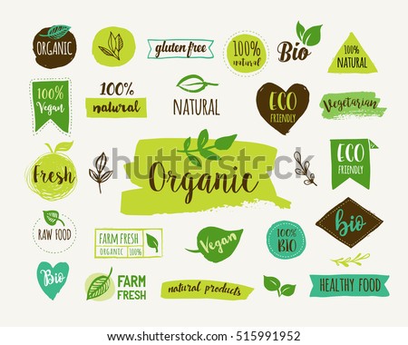 Bio, Ecology, Organic logos and icons, labels, tags. Hand drawn bio healthy food badges, set of raw, vegan, healthy food signs, organic and elements set Bio, Ecology, Organic logos and icons, labels, tags. Hand drawn bio healthy food badges, set of raw, vegan, healthy food signs, organic and elements set