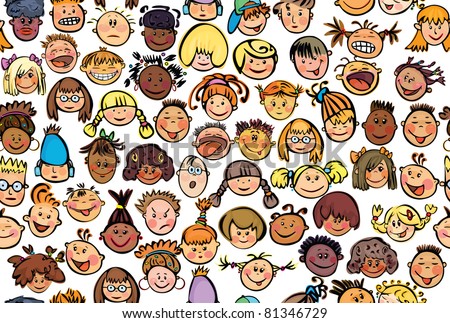 Seamless pattern of kids, different races.  stock vector
