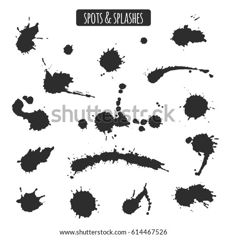 Set of black hand made blots and ink splashes. Abstract elements for design in grunge style. Set of black hand made blots and ink splashes. Abstract elements for design in grunge style.