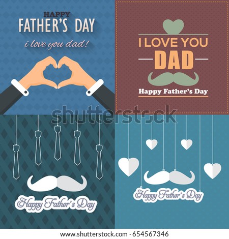 Father's Day Greeting Card. Typographic Text Flat Style Badge Vector Design. Announcement and Celebration Message Poster, Flyer Template Set Father's Day Greeting Card. Typographic Text Flat Style Badge Vector Design. Announcement and Celebration Message Poster, Flyer Template Set