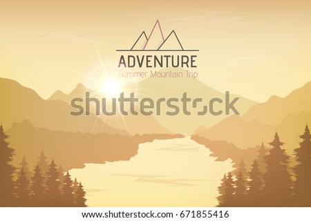 Mountain, Forest Landscape Vector Illustration, Web Banner. Climbing or Trekking Concept Abstract Nature Illustration Mountain, Forest Landscape Vector Illustration, Web Banner. Climbing or Trekking Concept Abstract Nature Illustration