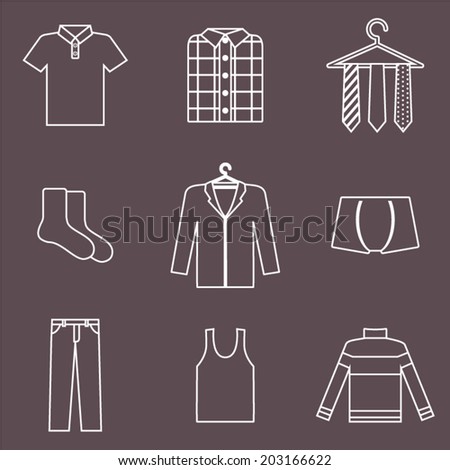 Line man clothes icons set. Shopping elements. Vector illustration