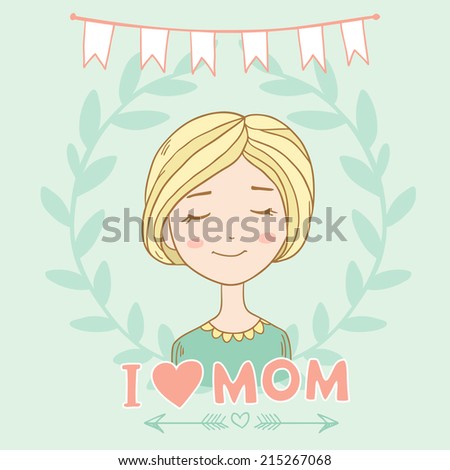 Happy Mothers Day Card Cartoon Style Stock Vector 215267068 - Shutterstock